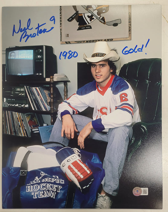 Neal Broten USA Signed 11x14 Photo #4 w/ Inscription '1980 Gold!'