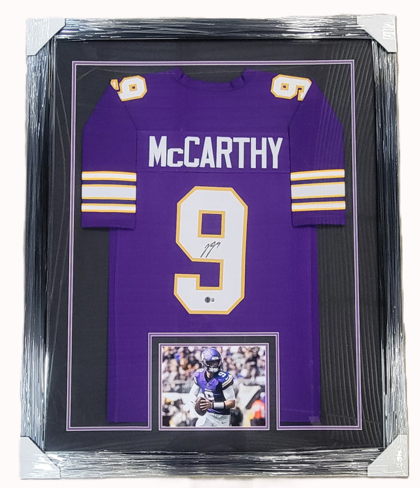 JJ McCarthy Signed & Professionally Framed Player Throwback Football Jersey