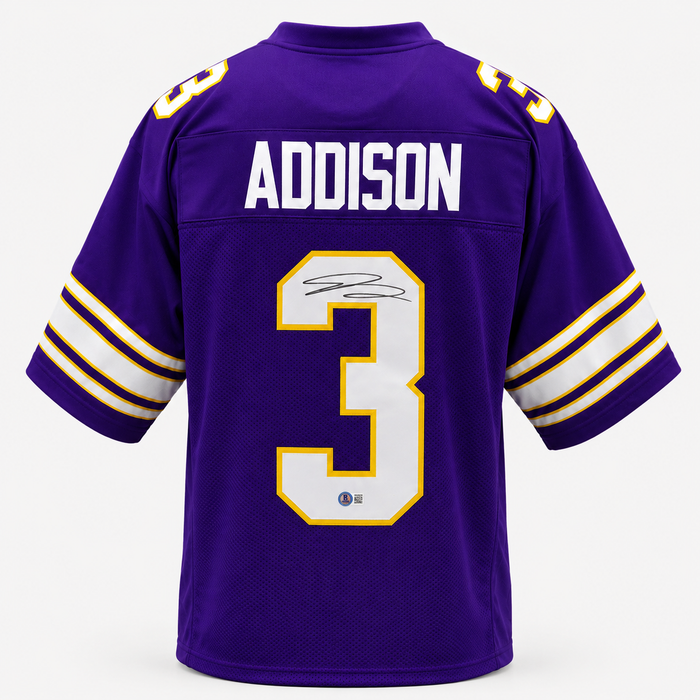 Jordan Addison Signed Player Throwback Purple Football Jersey