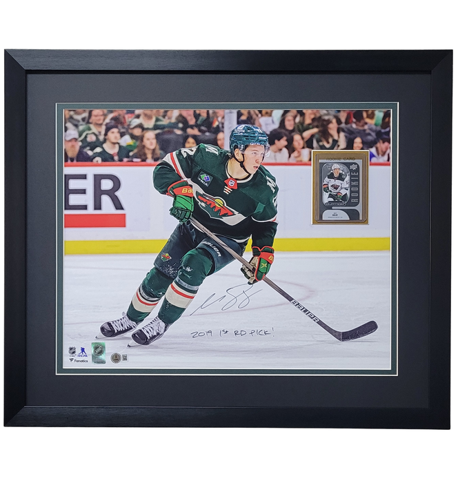 Matt Boldy Signed, Inscribed & Professionally Framed 16x20 w/ Rookie Card
