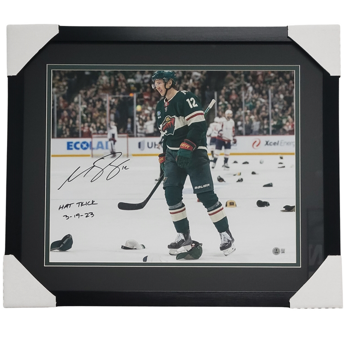 Matt Boldy 'Celebrating Hat Trick' Signed & Professionally Framed 16x20 w/ Inscription