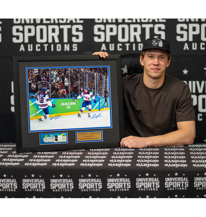 Matt Boldy & Brock Faber 'Olympic Celebration' Signed 16x20 Photo w/ Replica Ticket & Plaque