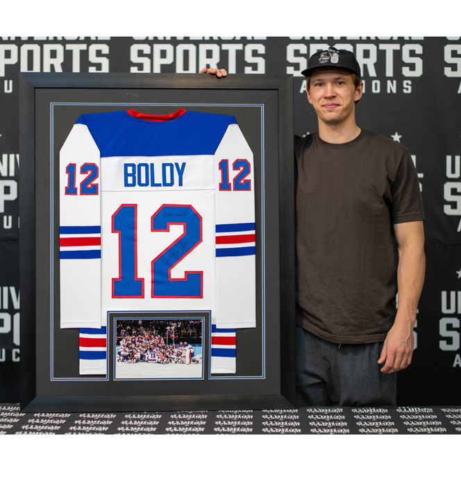 Matt Boldy Signed & Professionally Framed Player White USA Hockey Jersey