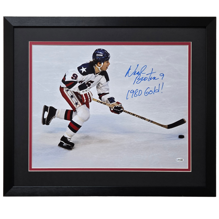 Neal Broten Signed & Professionally Framed 16x20 Photo w/ '1980 Gold!