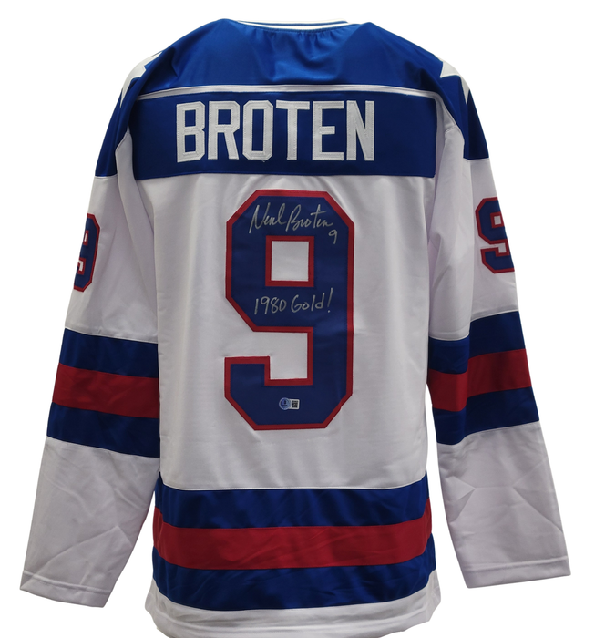 Neal Broten Signed Player White 1980 USA Hockey Jersey w/ Inscription