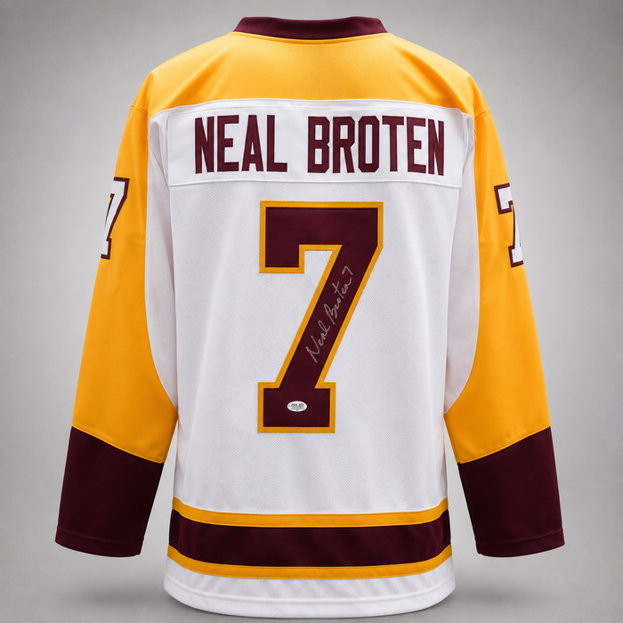 Neal Broten Signed Player White College Hockey Jersey