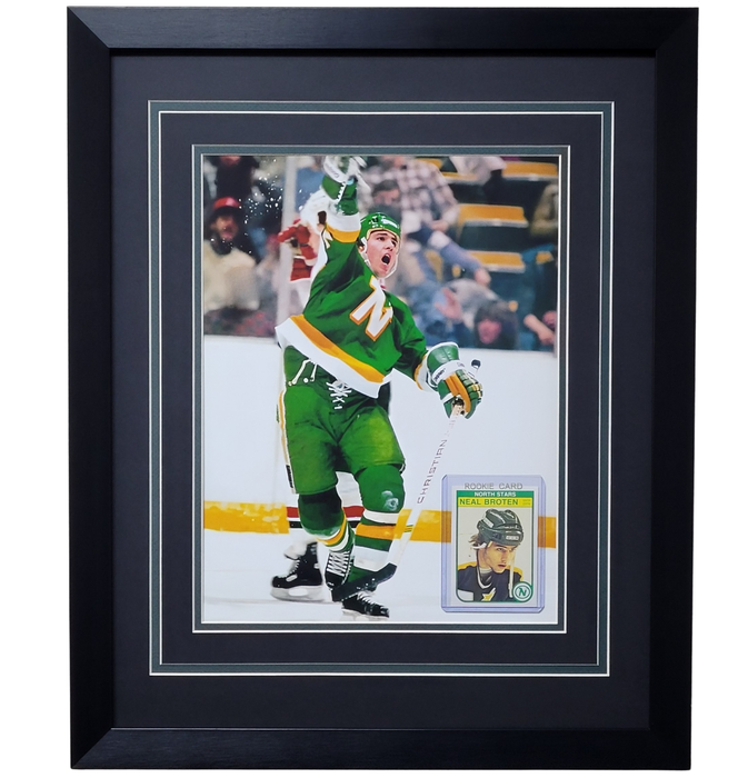 Neal Broten Professionally Framed 11x14 Photo w/ Rookie Card