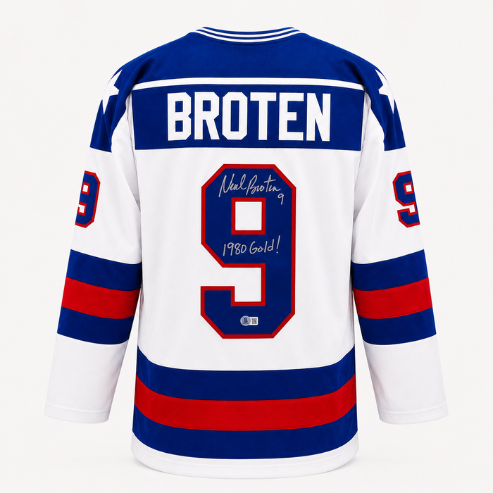 Neal Broten Signed Player White 1980 USA Hockey Jersey w/ Inscription