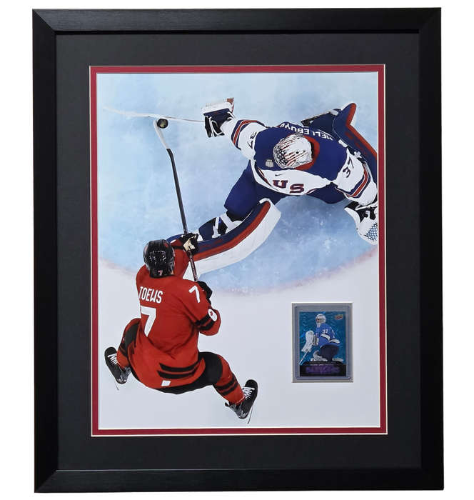 Connor Hellebuyck 'The Save' Professionally Framed 16x20 Card Display #1