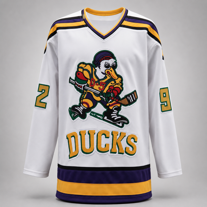 The Mighty Ducks Cast Signed White Player Hockey Jersey w/ 'Ducks Fly Together!'