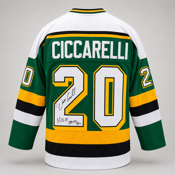 Dino Ciccarelli Signed Player Green Hockey Jersey with "HOF 2010"