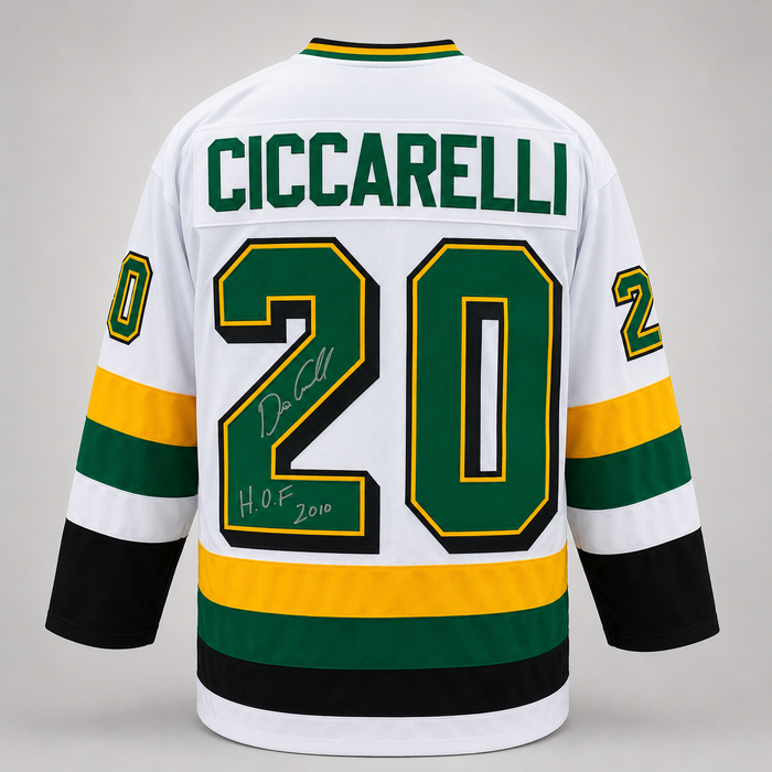 Dino Ciccarelli Signed Player White Hockey Jersey with "HOF 2010"