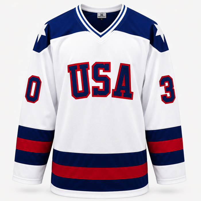 Jim Craig Signed Player White 1980 USA Hockey Jersey w/ Inscription