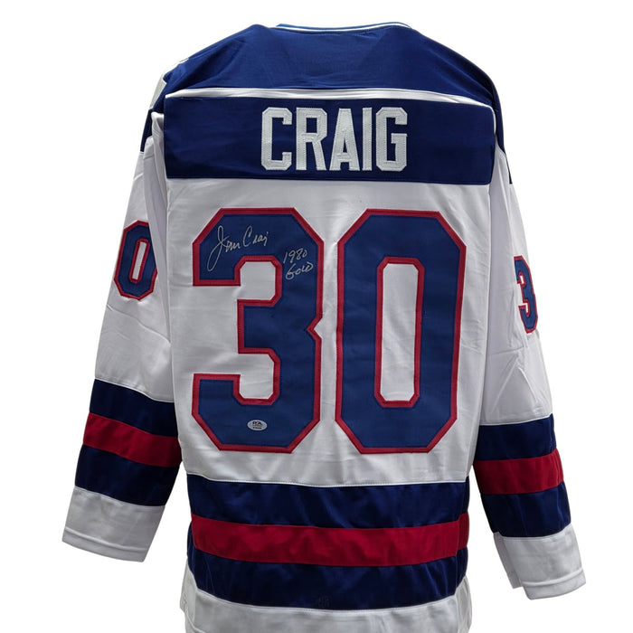 Jim Craig Signed Player White 1980 USA Hockey Jersey w/ Inscription