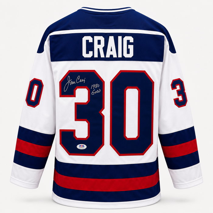 Jim Craig Signed Player White 1980 USA Hockey Jersey w/ Inscription