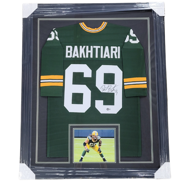 David Bakhtiari Signed & Professionally Framed Custom Green Football Jersey