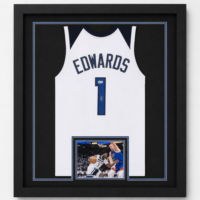Anthony Edwards Signed & Professionally Framed White Player Basketball Jersey