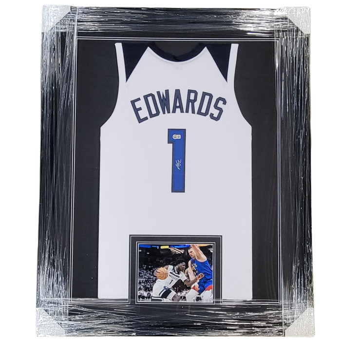 Anthony Edwards Signed & Professionally Framed White Player Basketball Jersey