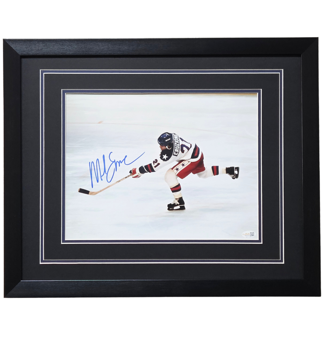 Mike Eruzione Signed & Professionally Framed 11x14 Display #6 w/ Blue Matte