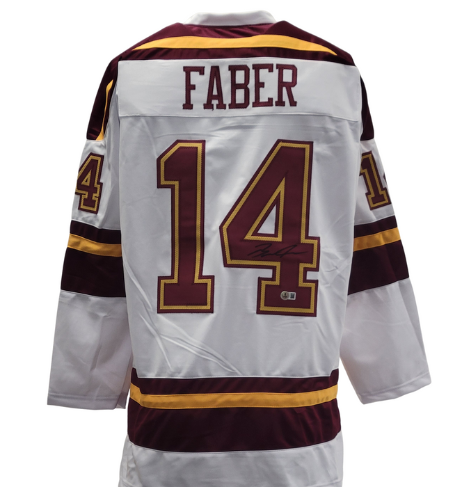Brock Faber Signed Player White College Hockey Jersey