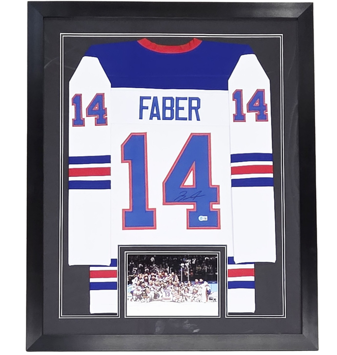 Brock Faber Signed & Professionally Framed Player White USA Hockey Jersey