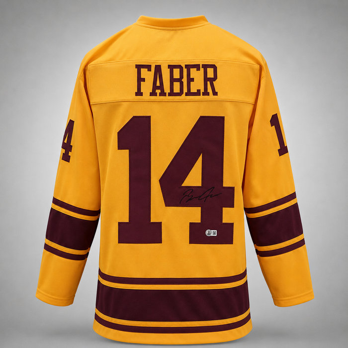 Brock Faber Signed Player Gold College Hockey Jersey