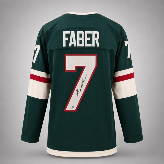 Brock Faber Signed Green Player Hockey Jersey