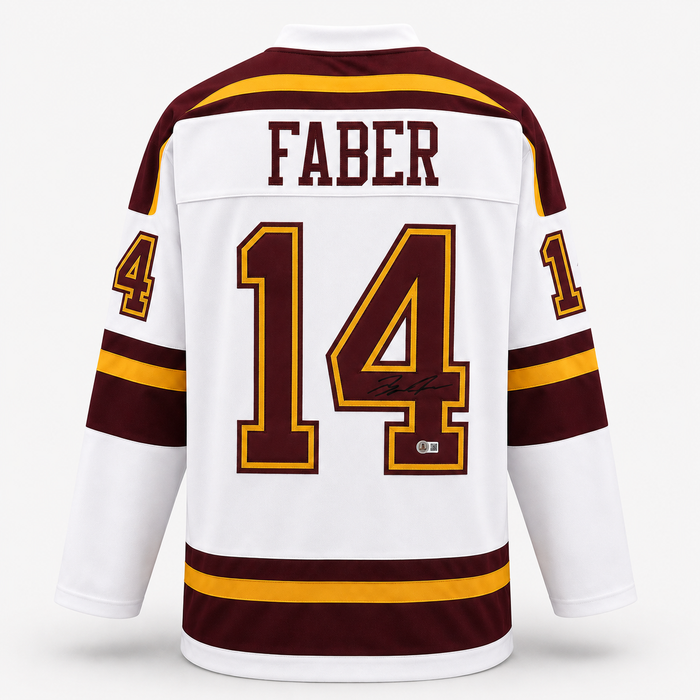 Brock Faber Signed Player White College Hockey Jersey