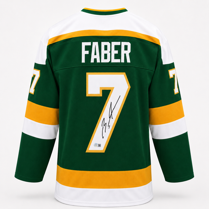 Brock Faber Signed Player Green Retro Hockey Jersey