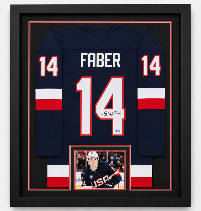 Brock Faber Signed & Professionally Framed USA Player Hockey Jersey