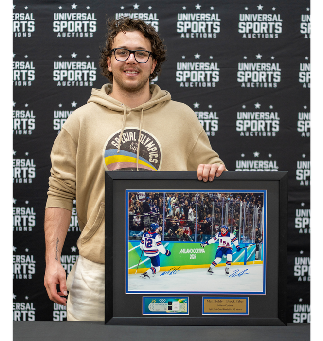 Matt Boldy & Brock Faber 'Olympic Celebration' Signed 16x20 Photo w/ Replica Ticket & Plaque