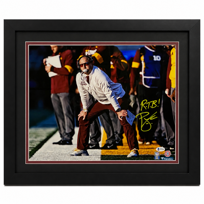 PJ Fleck Sidelines Signed & Professionally Framed 16x20 Photo w/ 'RTB'