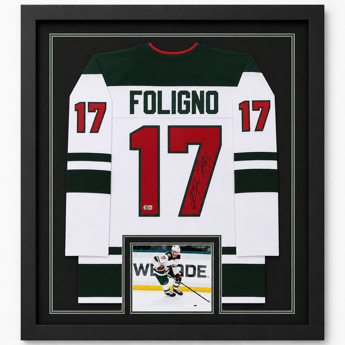 Marcus Foligno Signed & Professionally Framed White Player Hockey Jersey