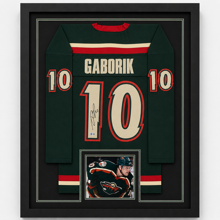 Marian Gaborik Signed and Professionally Framed Green Throwback Player Hockey Jersey
