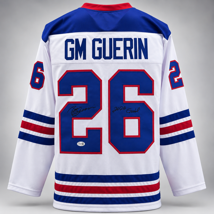Bill Guerin Signed Player USA White Hockey Jersey w/ '2026 Gold'