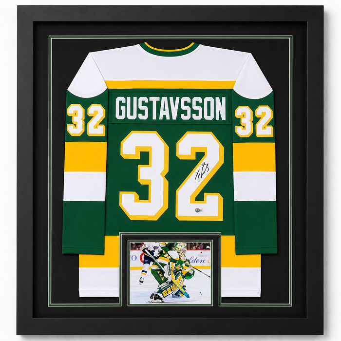 Filip Gustavsson Signed & Professionally Framed Player Green Retro Hockey Jersey
