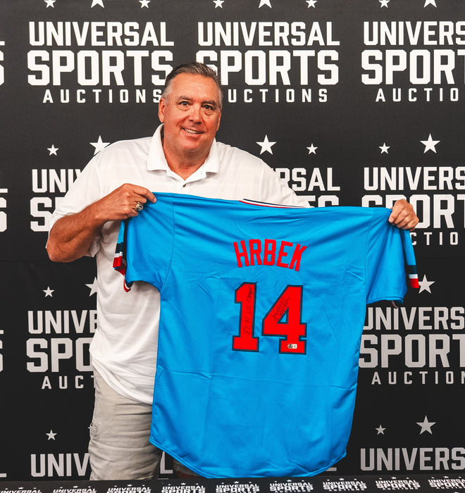 Kent Hrbek Signed Player Light Blue Jersey w/ Inscriptions