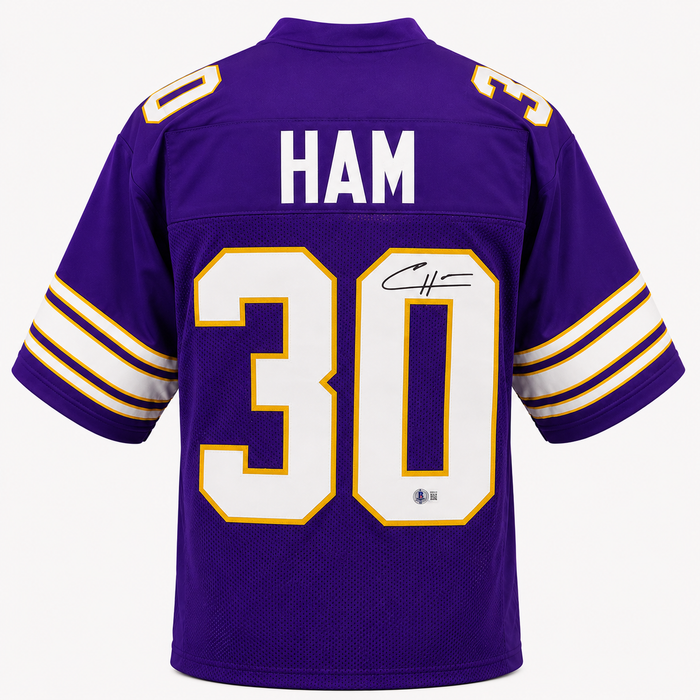 CJ Ham Signed Throwback Player Football Jersey