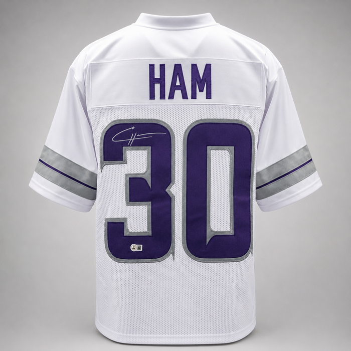 CJ Ham Signed Whiteout Player Football Jersey