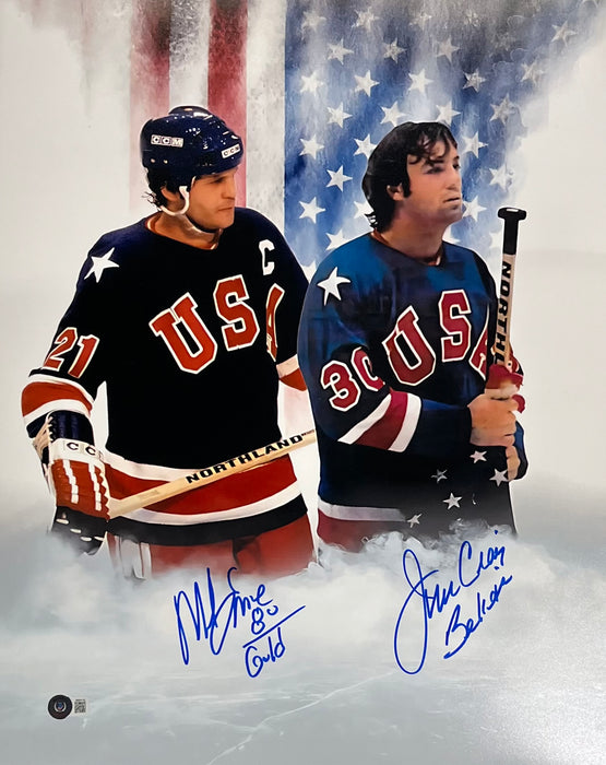 Mike Eruzione & Jim Craig Dual Signed 16x20 w/ Inscriptions '80 Gold & Believe'