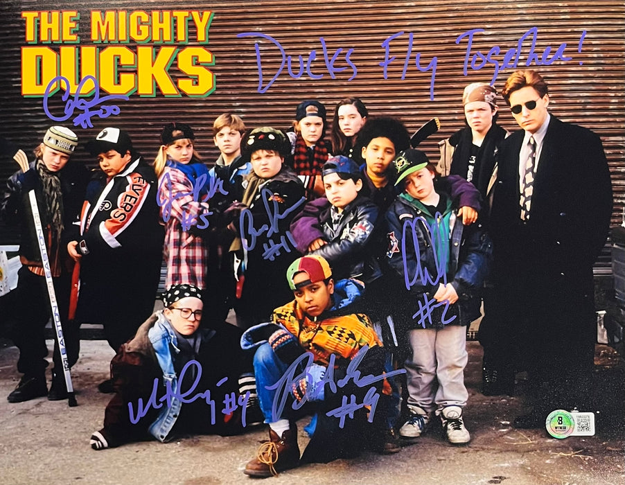 The Mighty Ducks Cast Autographed 11x14 Photo w/ 'Ducks Fly Together!'