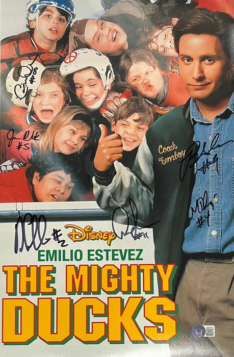 The Mighty Ducks Cast 'Face Against Glass' Signed 11x17 Movie Poster