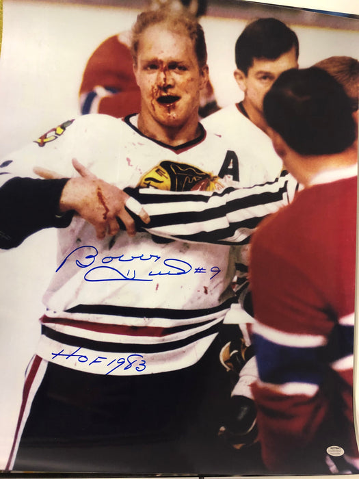 Bobby Hull Signed Bleeding 16x20 Photo w/ HOF 1983