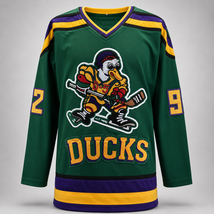 The Mighty Ducks Cast Signed Green Player Hockey Jersey w/ 'Quack, Quack, Quack'