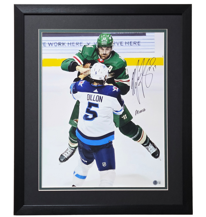 Marcus Foligno 'Fighting' Signed & Professionally Framed 16x20 Photo w/ Inscription 'Moose'