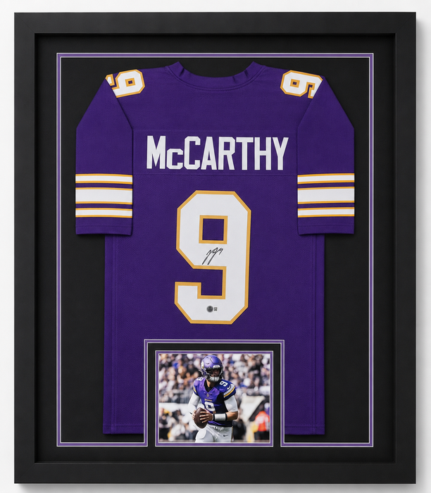 JJ McCarthy Signed & Professionally Framed Throwback Player Football Jersey