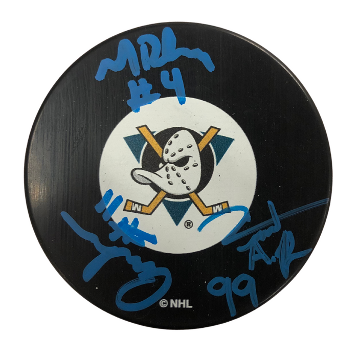 Mighty Ducks (3) Cast Signed Puck - Vincent, Matt, Aaron