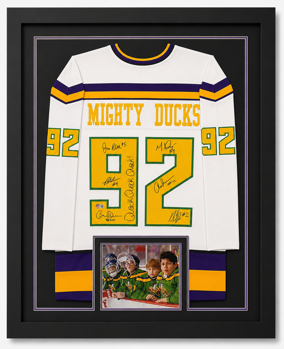 The Mighty Ducks Cast Signed & Professionally Framed Player White Jersey