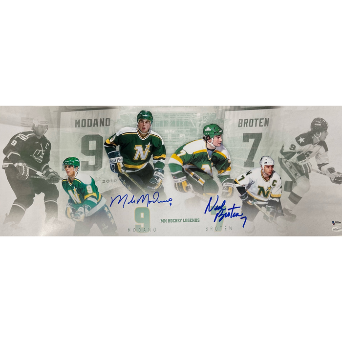 Mike Modano & Neal Broten Dual Signed 12x30 Panorama