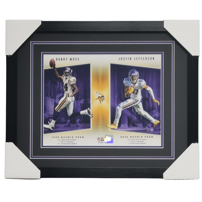 Randy Moss & Justin Jefferson Rookie Stats Professionally Framed 16x20 Photo Unsigned